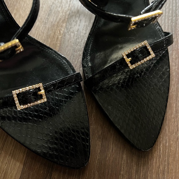 Saint Laurent "Giqua" Snakeskin Sandals with Crystal Trim 110MM - Picture 13 of 14